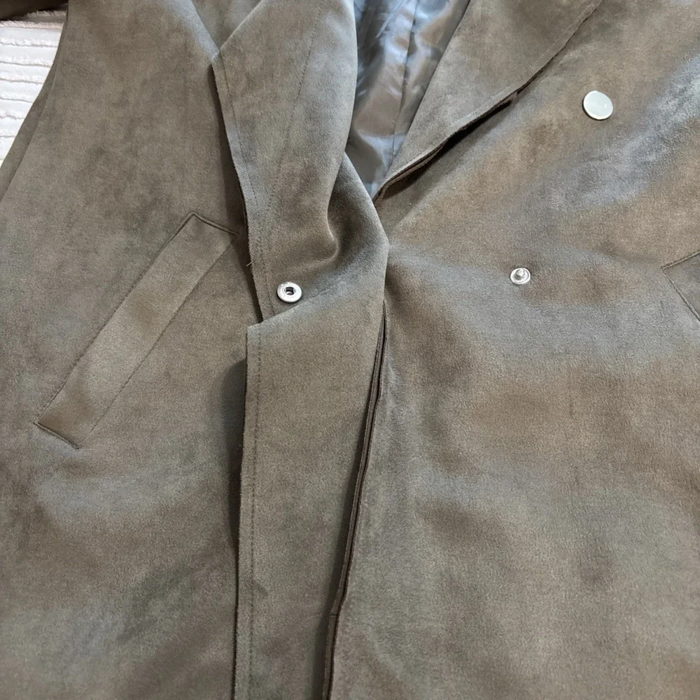 Hyfve Jacket Blazer Women's Sz S Faux Leather Suede olive Green‎ Faux Fur Trim - Picture 12 of 15